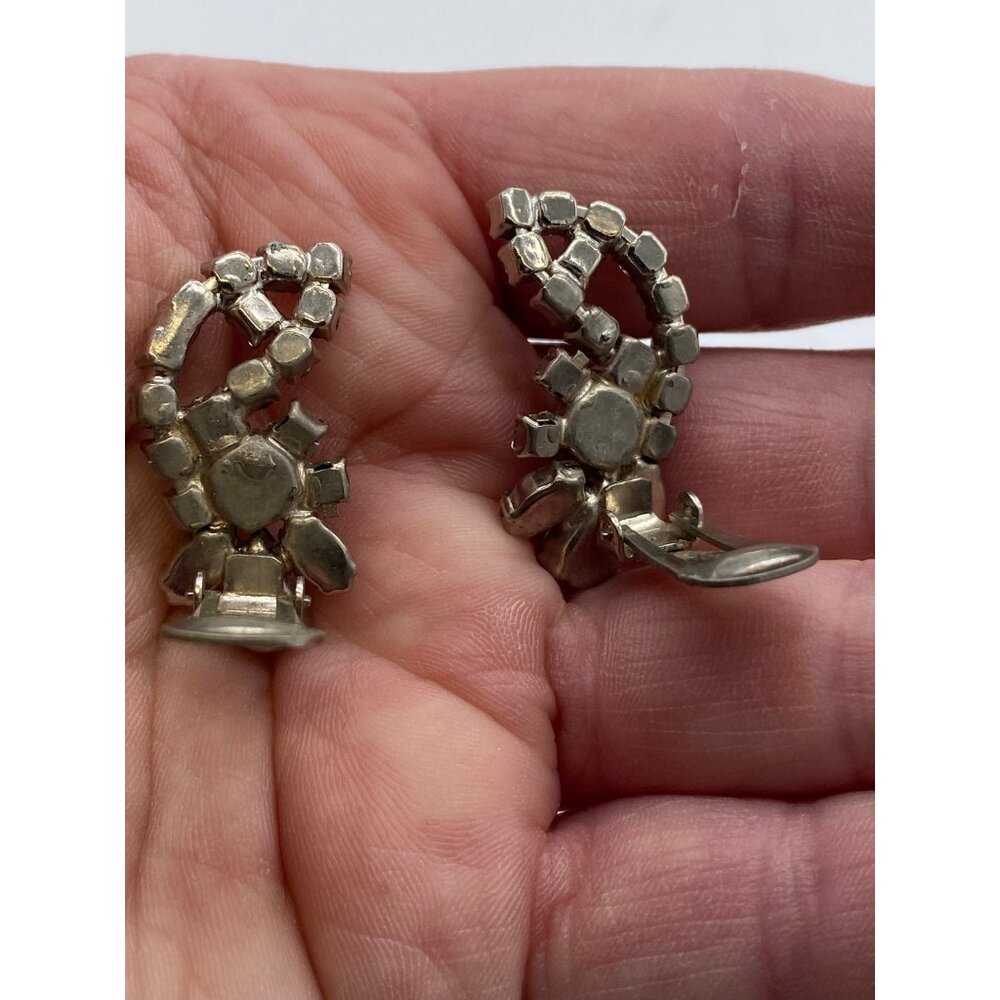 Vintage Rhinestone La Rel Signed Clip On Earrings Crystal Holiday Retro 1-1/2” L - Picture 8 of 9